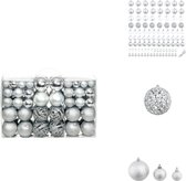 vidaXL Kerstballen - Glanzend - Kunststof - 3 cm - 4 cm - 6 cm - Zilver - Kerstbalhaakjes