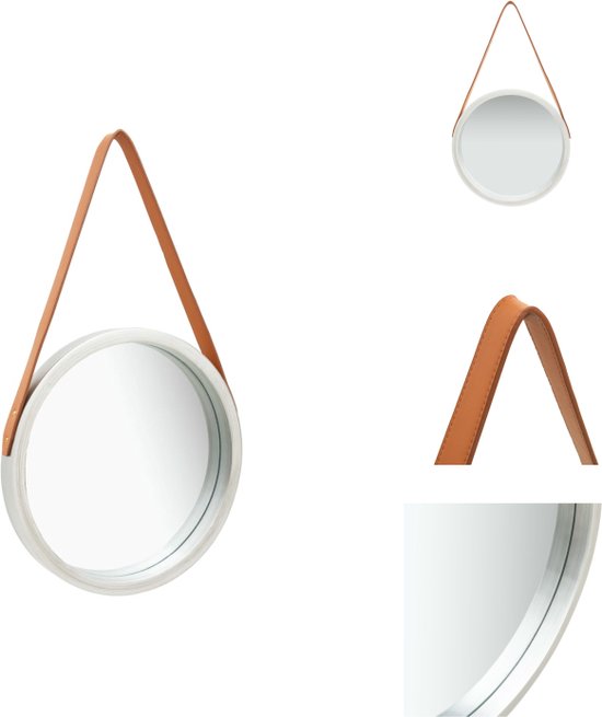vidaXL Miroir Style Rétro - Suspendu - Groot Rond - Simili Cuir - Bois de Paulownia - Argent et Marron - 40 cm - Miroir