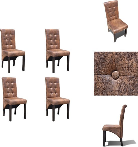 vidaXL Chaises de salle à manger - Aspect daim marron - Bois - 42 x 56 x 95 cm - Assise confortable - Chaise de salle à manger