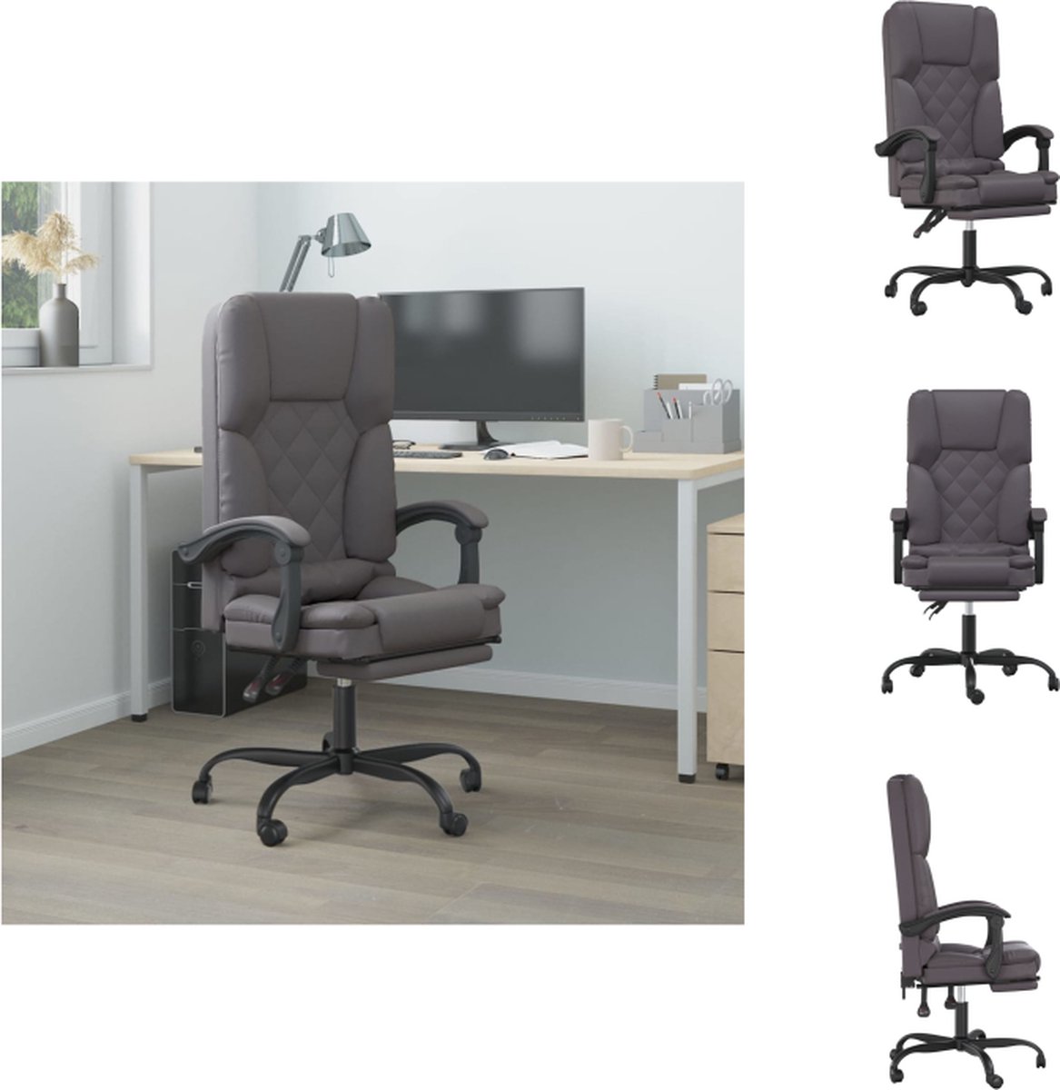VidaXL Verstelbare Bureaustoel Grijs Massagefunctie 63x56x(110.5-120) cm Metaal Multiplex Bureaustoel