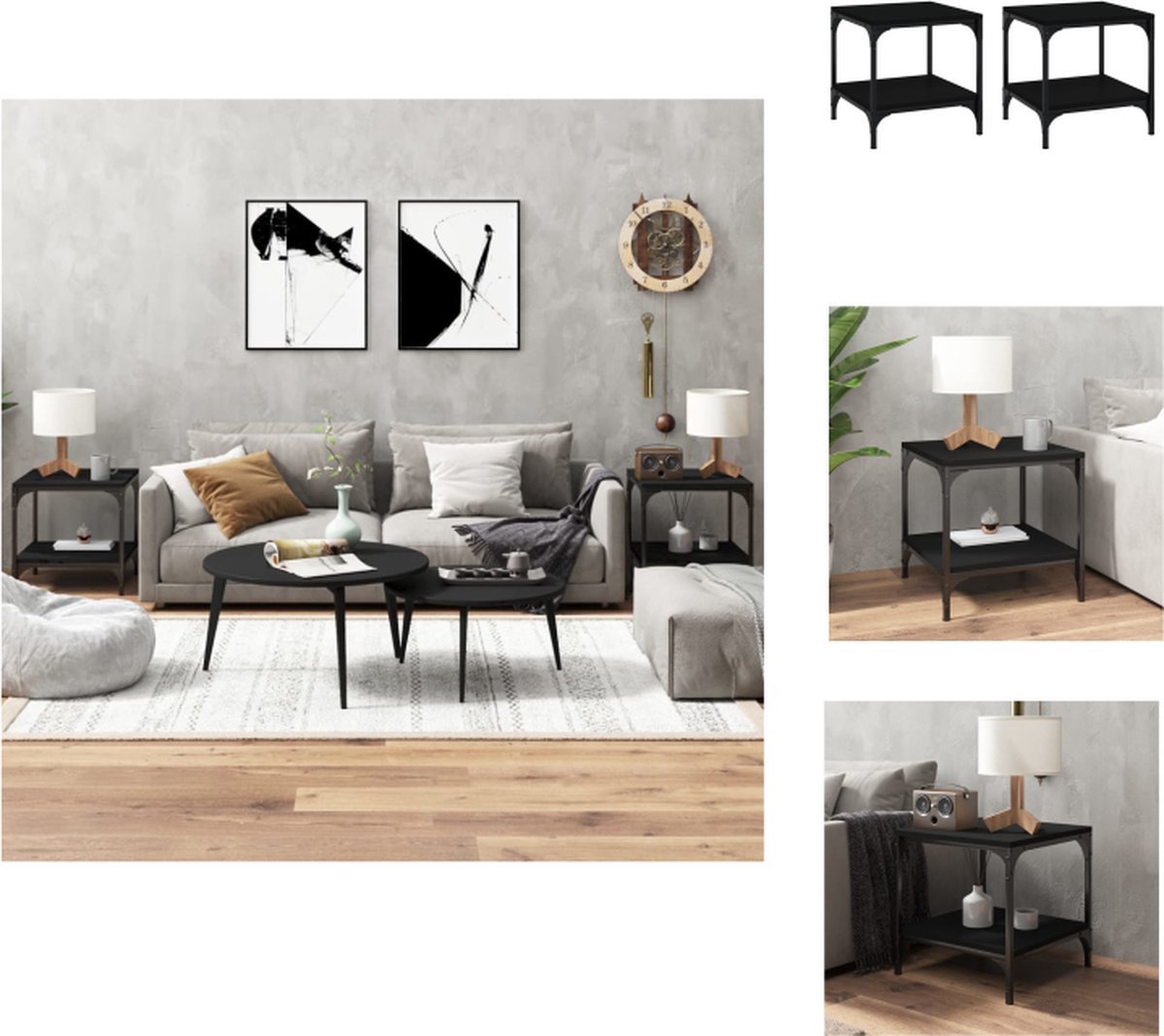 VidaXL Bijzettafel Industriële Make-over Set van 2 40x40x40cm Zwart Tafel