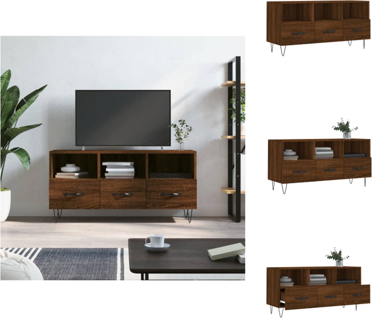 vidaXL Tv-meubel - Tv-meubelen - Tv Kast - Opbergkast - Tv-meubel 102x36x50 cm bewerkt hout bruin eikenkleur