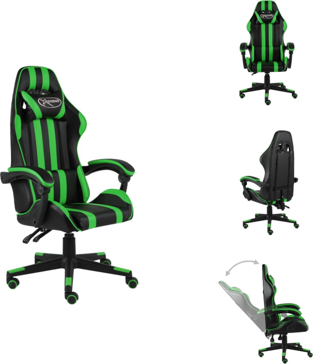 VidaXL Gamestoel Racestoel voor gamen of werken Zwart Groen 62 x 69cm Kunstleer Verstelbaar Bureaustoel