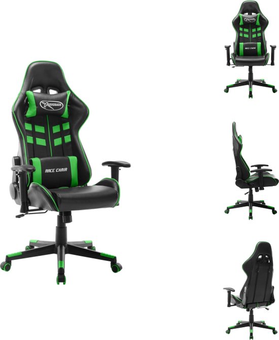 vidaXL Gamestoel Racing - bureaustoel - zwart/groen - 67 x 61 x (123-133) cm - dik gevoerd - Bureaustoel