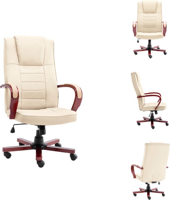 vidaXL Verstelbare kantoorstoel - crème - echt leer - 62 x 66 x (114-124) cm - ergonomisch - Bureaustoel