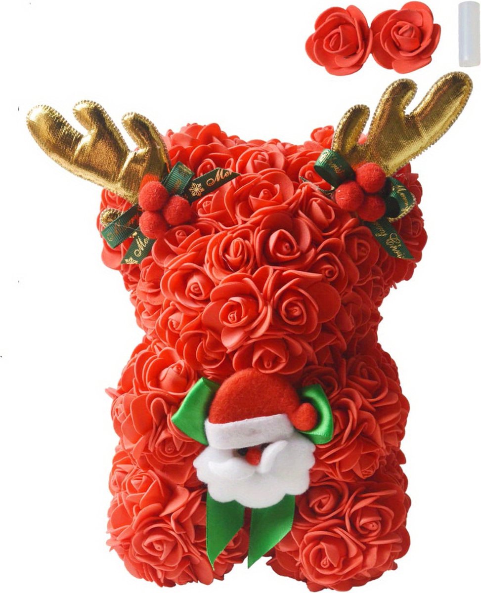 Livano Rozen Teddy Beertje - Rozen Beer - Rose Bear - Valentijn Cadeautje Voor Haar & Hem - Vrouw - Rood - XMAS Editie