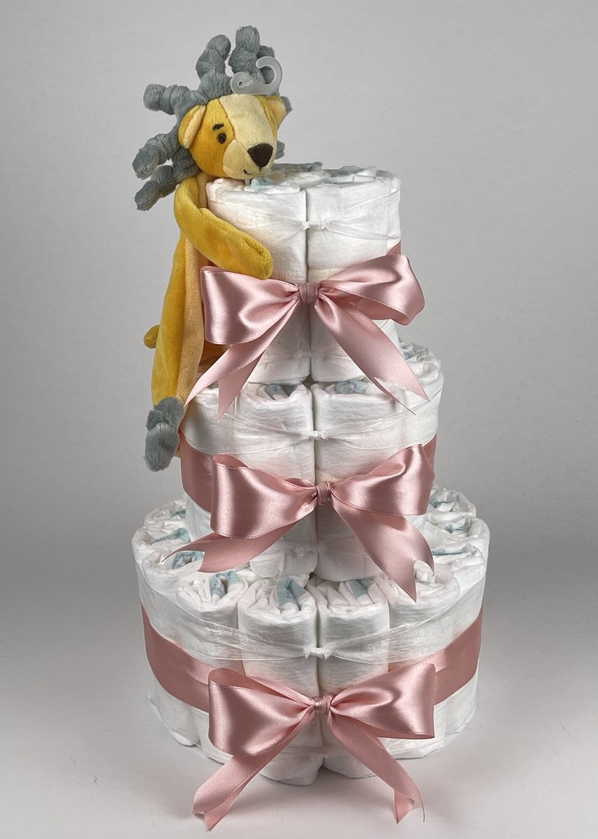 Goedkoopste Chouette-Chouette | Luiertaart Meisje | Kraamcadeau | Geboorte Meisje | Babyshower | Tuttle Leeuw Luke donker Poeder Roze