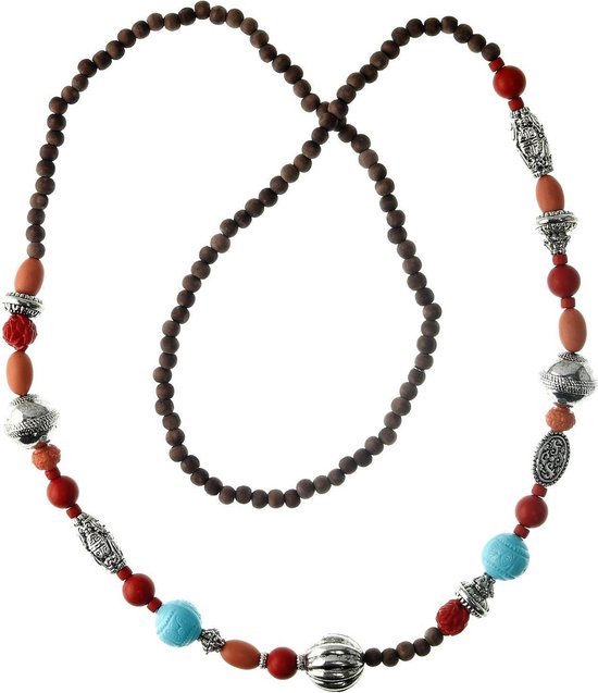 Behave Long collier de perles marron bleu rouge 120 cm