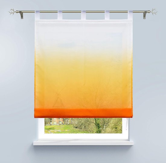 Vouwgordijn met verloop print transparante voile vouwgordijn H / B 140/100 cm oranje lussen