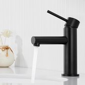 Black Bathroom Tap, Wash Basin Mixer Tap with Spout Height 90 mm, Bathroom Fittings Black Water-Saving, Sink Fittings Black Hot and Cold Adjustable