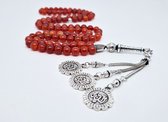 Tasbih 99 Kralen Natuursteen "Rood Agaat" – Met tassel Metaal -Tasbeeh 8 mm diameter van de korrel - Model21- Een cadeau voor Moederdag en Vaderdag