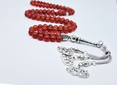 Tasbih 99 Perles Natuursteen "Agate Rouge" - Avec pompon Métal -Tasbeeh diamètre du grain 8 mm - Modèle20 - Un cadeau pour la Fête des Mères et la Vaderdag