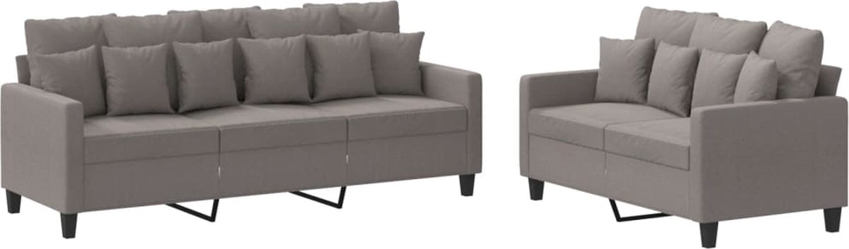 vidaXL - 2-delige - Loungeset - met - kussens - stof - taupe