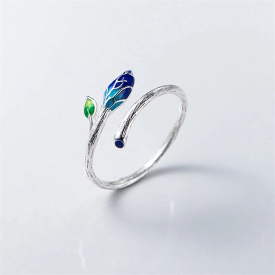 Umbra Flore - Ring met blaadjes - Groen en blauw blad - Takdesign - Verstelbaar