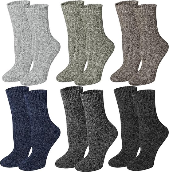 6 paar wintersokken van merinowol voor dames, warme dikke wollen sokken, gebreide sokken, thermosokken, ademende sokken, dames, eenheidsmaat (zwart, grijs, roze, lichtpaars, donkerpaars)