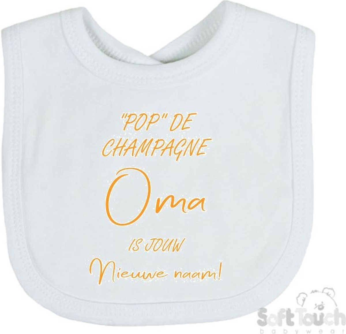 Goedkoopste Soft Touch Slabber Slabbetje Slab Pop de champagne Oma is jouw nieuwe naam! Unisex Katoen Wit/mosterd Maat 33x22 Cm