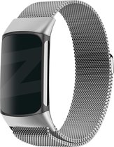 Bandz Milanese loop band geschikt voor Fitbit Charge 5 / Charge 6 - Hoogwaardig gevlochten stalen materiaal - Milanees bandje met magneetsluiting - zilver