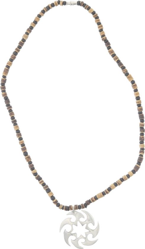 Behave Collier marron avec pendentif - perles en bois - chaîne surf 40 cm