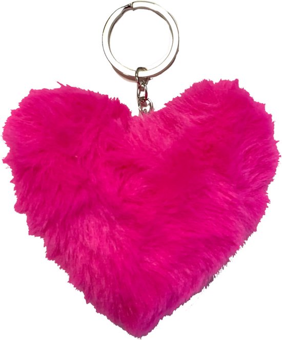 VALENTIJN Cadeautje voor haar / hem - Cadeautje onder de 5 Euro - Sleutelhanger Pluche Hart 9 cm - Roze - Gratis verzonden