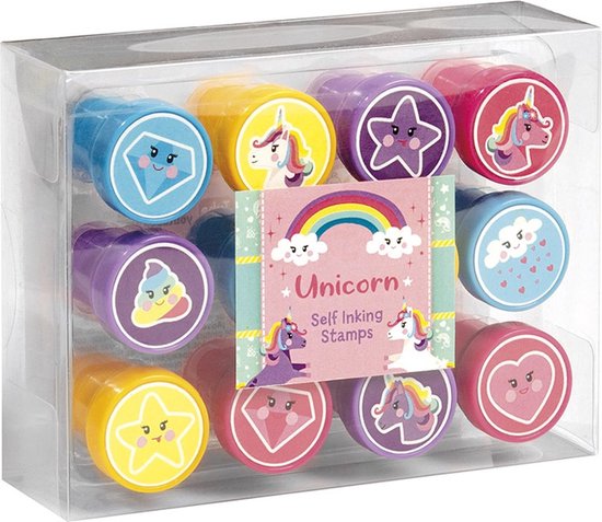 Totum Stempels Unicorn Junior 12 Stuks zelfinktend - creatief speelgoed junior meisjes vanaf 3 jaar - stempelen kaarten maken