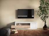 Tv-meubel met 1 deur, 1 lade en 1 opbergvak– Lichte houtlook en wit – RUSELO L 158.4 cm x H 48.2 cm x D 41.4 cm