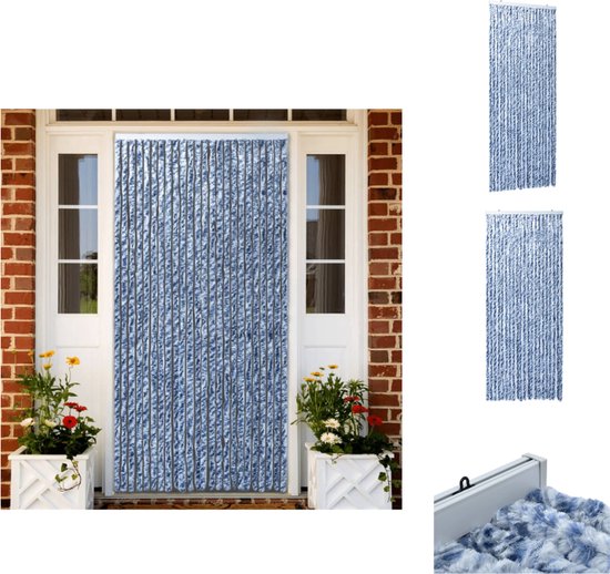 vidaXL Flexibel Vliegengordijn - Chenille - 90x220 cm - Blauw/Wit/Zilver - Raamhor