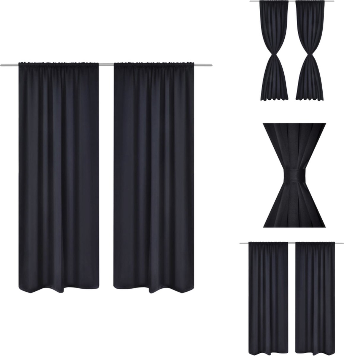 vidaXL Gordijnen - Black 135 x 245 cm - Polyester - Gordijn