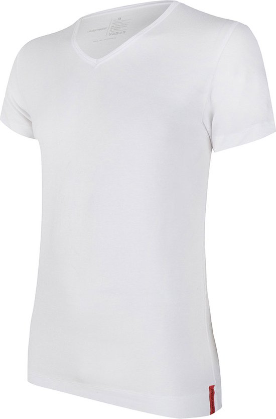 Undiemeister - T-shirt - T-shirt heren - Slim fit - Korte mouwen - Gemaakt van Mellowood - V-Hals - Chalk White (wit) - Anti-transpirant - M