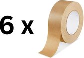 TCX papieren verpakkingstape - Bruin - 6 stuks - 50m x 50mm - Vepakken - Inpakken - Plakken - Papier - Recyclebaar