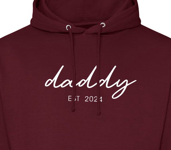 Hoodie heren met capuchon - Sweater heren capuchon - Cadeau papa - Cadeau papa kerst - Cadeau papa vaderdag - Daddy est 2024 - Bordeaux L