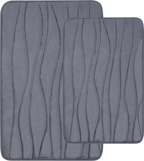 Badmatset, 2-delig, traagschuim, absorberend, antislip, wasbaar, 2-delig (40 x 60 cm + 50 x 76 cm, donkergrijs)