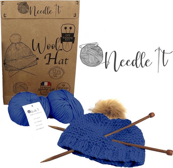 Kit complet à tricoter bleu foncé en laine à faire soimême pour... bol