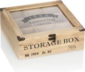 Rustieke theezakjes opbergdoos - theebox in landelijke stijl met 9 vakken en kijkvenster - theekist - theekist - theezakjesbox (01 stuks - 24x24x8,5cm vintage)