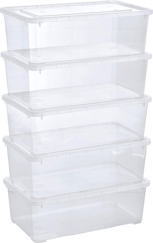 Novaliv 4 x opbergdozen met deksel, 16 liter, transparante dozen