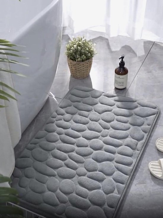 Luxe absorberende Badmat,douchemat, decoratieve vloermat, antislipmat voor badkamer, 40 x 60 cm,grijs, stenen