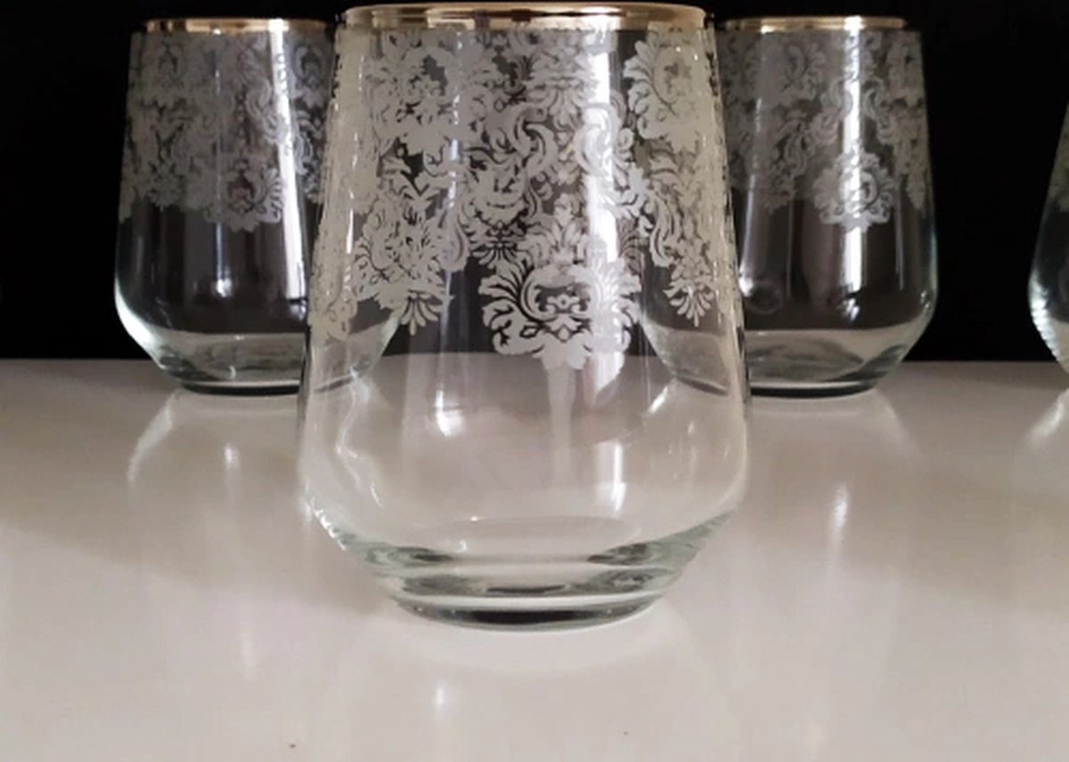Abka Kristal - Helena Platinum - Waterglas set (425 ml) - met de hand versierd met platina - 6 stuks