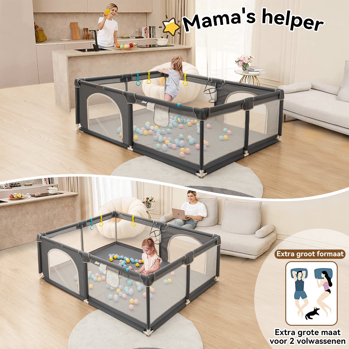 Prénatal Basis Babybox – In Hoogte Verstelbare Kinderbox – Stevige Baby Box Ronde Spijlen 100 X 75 Cm Wit