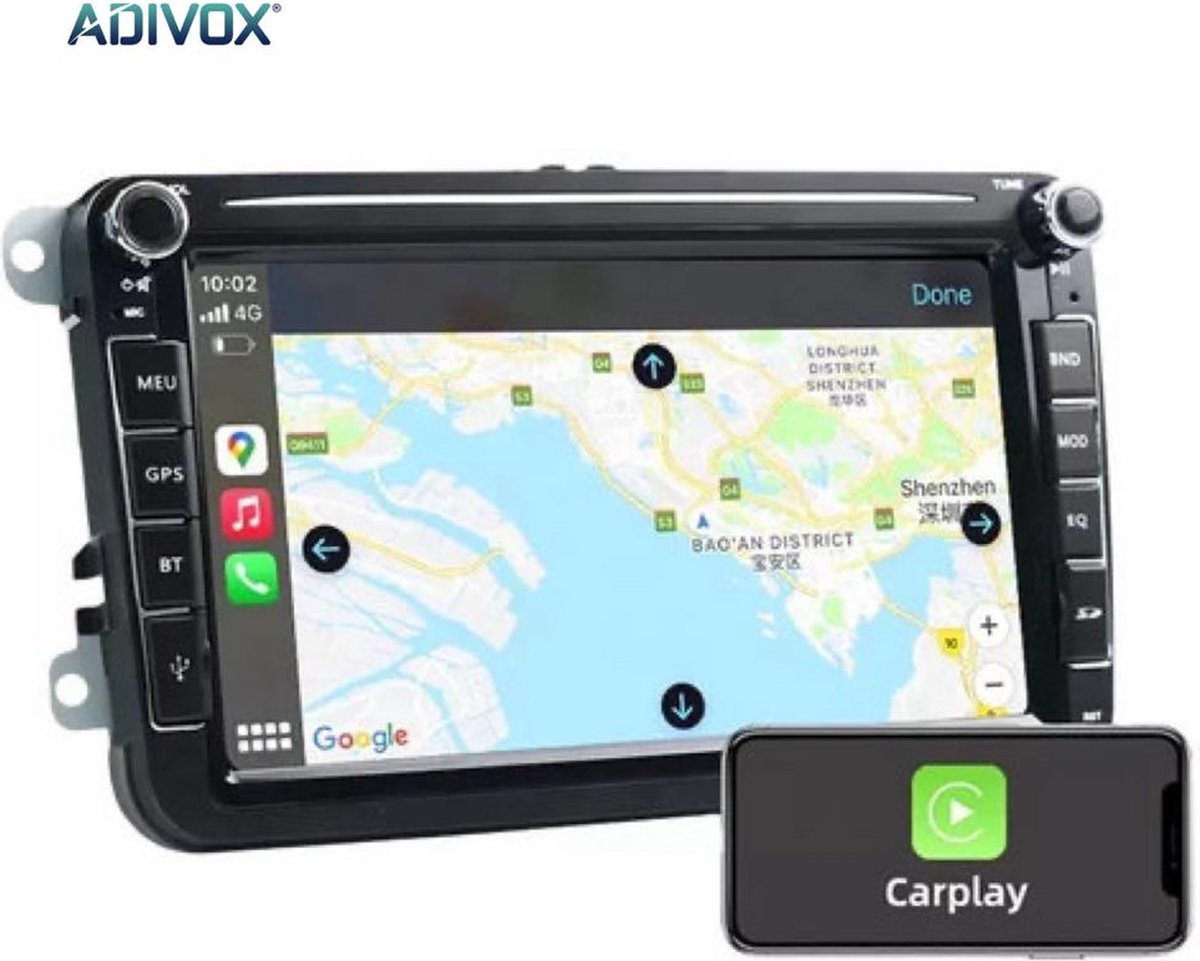 ADIVOX 8 inch voor Volkswagen/Seat/Skoda 2G+32G 8CORE Android 13 CarPlay/Auto/Wifi/GPS/RDS/NAV/5G