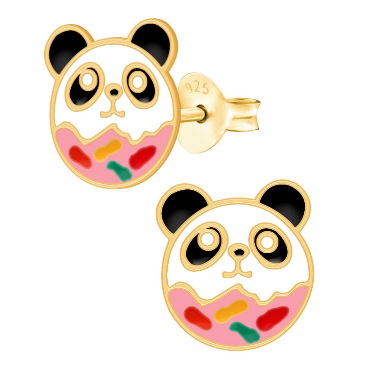Zilveren oorbellen meisje | Oorbellen kind | Gold plated oorstekers, panda donut