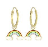 Zilveren oorbellen meisje | Oorbellen kind | Gold plated oorringen met hanger, regenboog