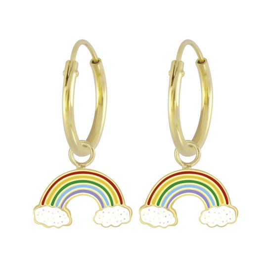 Zilveren oorbellen meisje | Oorbellen kind | Gold plated oorringen met hanger, regenboog