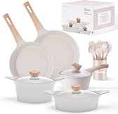 RIOVARM Induction Set de casseroles et poêles avec couvercles Granit  antiadhésif Batterie de cuisine antiadhésive en granit avec spatules  Ensemble de casseroles et poêles sans PFOA Poêle à frire Marmite Casserole