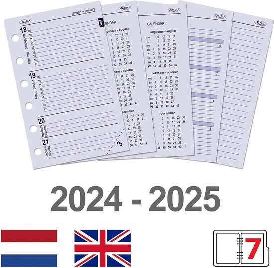 Kalpa 6237-24-25 Pocket 6 Ring Agenda Planner Inleg 1 Week per 2 Paginas NL EN 2024 2025