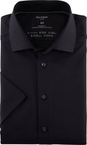OLYMP Luxor 24/7 modern fit overhemd - korte mouw - Dynamic Flex - zwart - Strijkvriendelijk - Boordmaat: 40