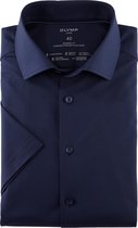 OLYMP Luxor 24/7 modern fit overhemd - korte mouw - Dynamic Flex - marineblauw - Strijkvriendelijk - Boordmaat: 39