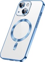 Hoesje Geschikt voor Apple iPhone 14 silicone Back cover met lenzbeschermer/magneet case Telefoonhoesje/transparant met Blauw randen