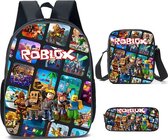 Roblox - Roblox rugzak - Rugtas - Zwart - Blokprint - Schooltas - 3 delig - Set - Etui - Handtas - Sporttas - Gymtas - Lunchtas - Kindertas - Waterproof