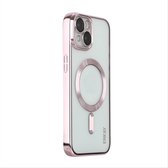 Étui adapté pour Apple iPhone 14, coque arrière en silicone avec protecteur d'objectif/étui magnétique, étui de téléphone/transparent avec bords en or rose