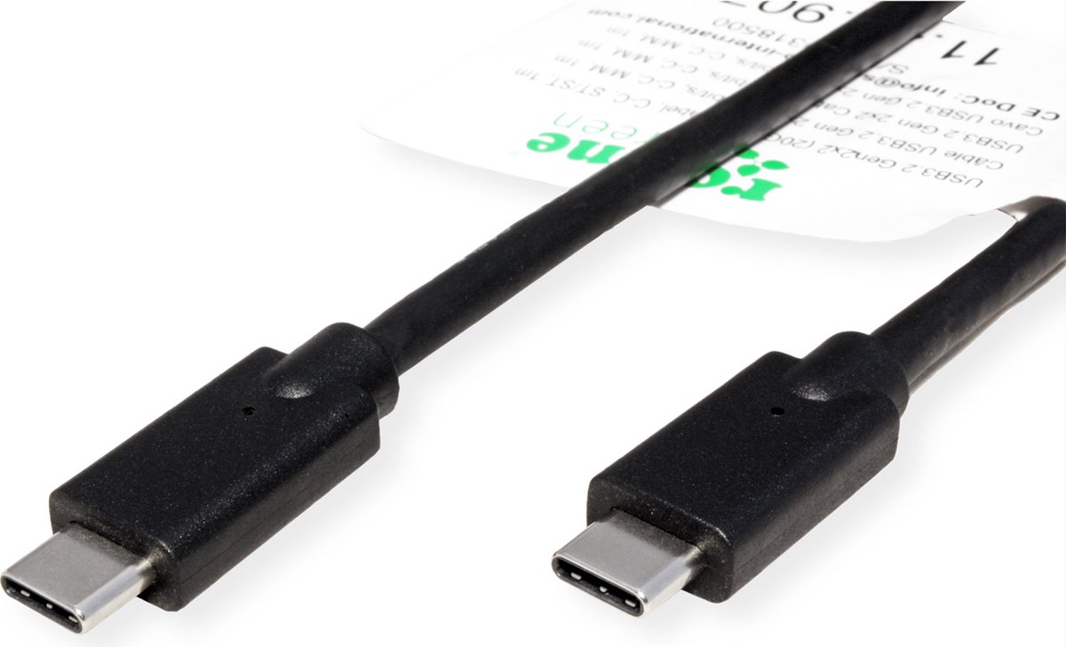 ROLINE GREEN USB 3.2 Gen 2x2 kabel, C-C, M/M, 4K UHD-1, 20Gbit/s, Emark, 100W, zwart, 0,5 m