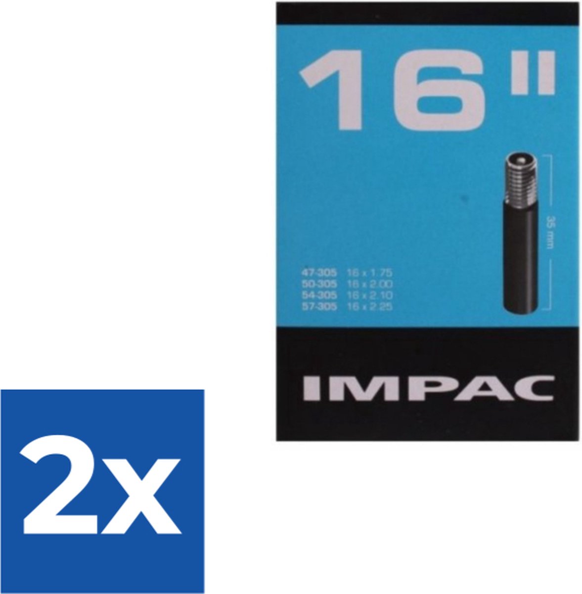 Impac Binnenband 16 X 1.75/2.125 (47/57-305) Av 35mm - Voordeelverpakking 2 stuks